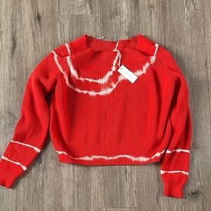 Gilded Intent Buckle Vibrant Red and White Knit Sweater